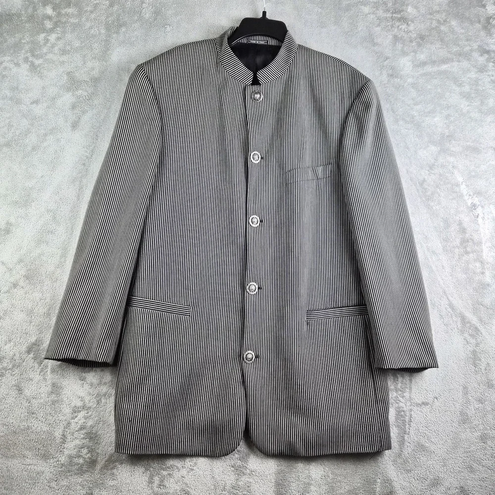 Zanetti Blazer Jacket Vest Grey Black Stripe Moda Biella Extra Fine Merino Italy